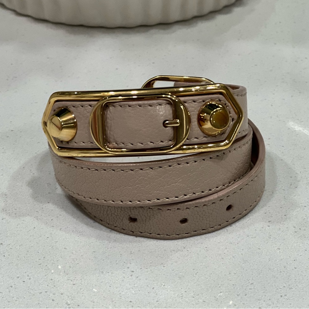 Balenciaga Wrap Leather Bracelet in Gold Hardware